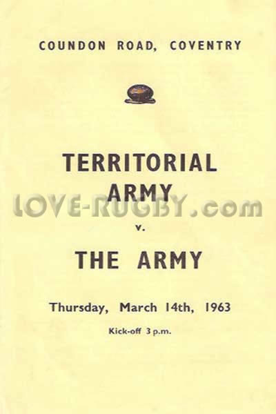 1963 Territorial Army v Army (UK)  Rugby Programme